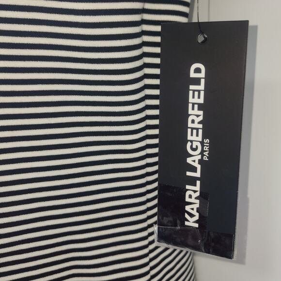 Karl Lagerfeld Paris Striped Knit Pleated Hem Dress Black White XS NWT - Picture 7 of 15